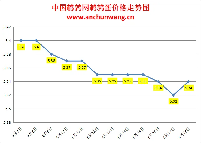 2024.6.18全国鹌鹑蛋价格：局部涨 均价5.34元